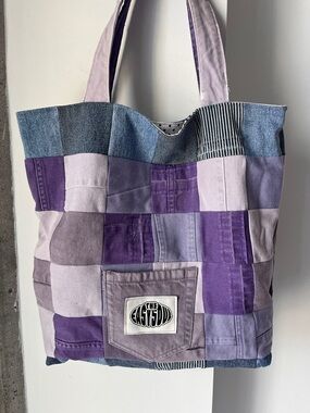 Patchwork Handcrafted Lavender Denim Upcycled Tote| Fully Lined One of a Kind